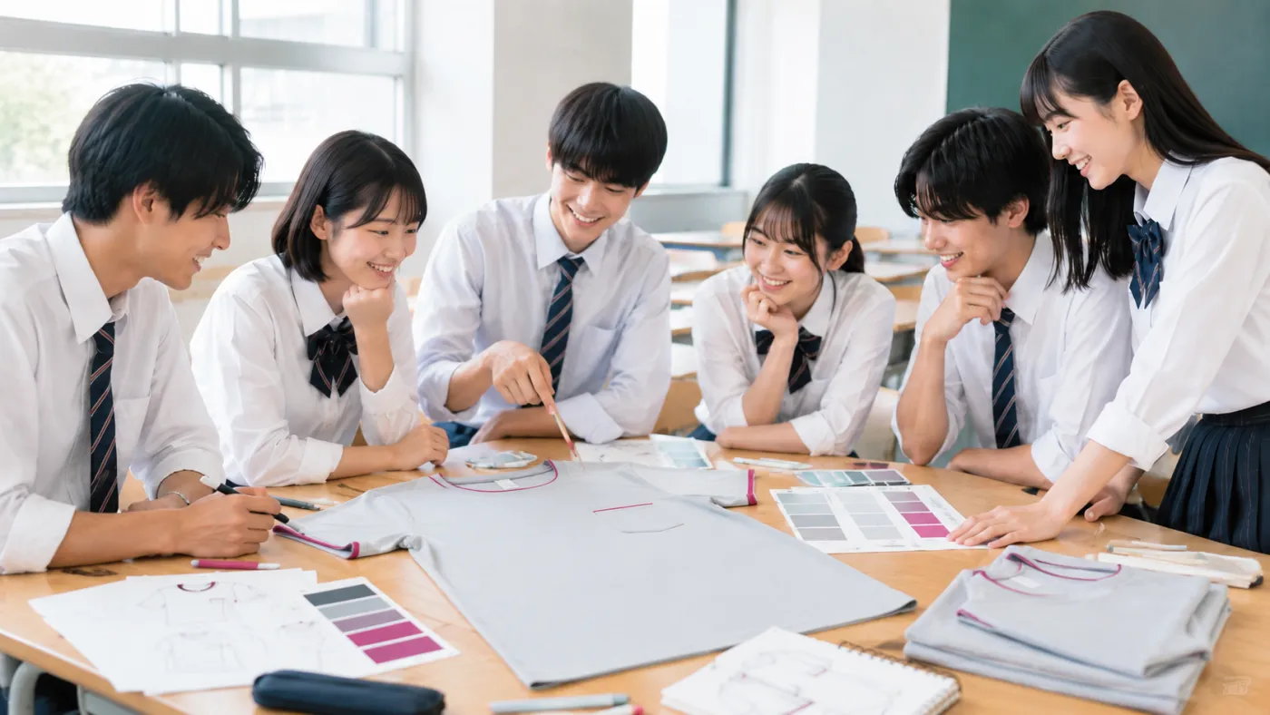 白と紺のTシャツに図形ロゴを入れたシンプルな配色サンプル