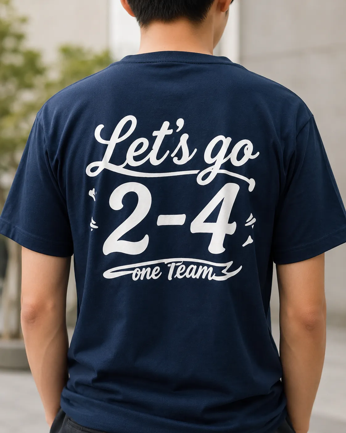 ネイビーのクラスTシャツに筆記体と2-4を配置したデザイン