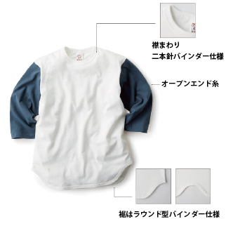 オープンエンド 3/4スリーブ ベースボールTシャツ